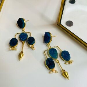 Zara limited edition raw stone with gold plated brass bohemian earrings